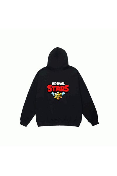 MarkaTurko Hanorac unisex cu glugă neagră cu imprimeu BRAWL STARS 1905-B29