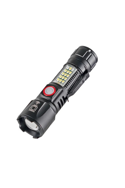 TAREZ PS-2306C Ultra Güçlü Usb Şarjlı El Feneri, Kırmızı Mavi Çakarlı Fener 1...