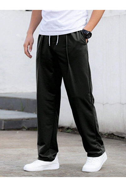 yx yustex sport Μαύρο φαρδύ παντελόνι φόρμας με άνετη εφαρμογή - ίσια γραμμή