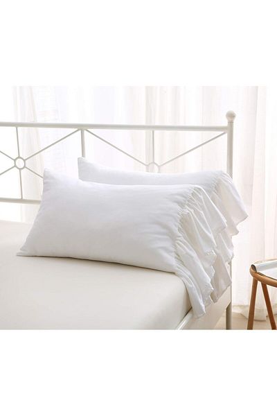 Erba kreasyon 100% Cotton Ruffle Pillow Case White 50X70 Two Pieces