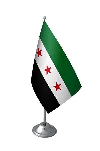 Saturn Masa Üstü Özgür Suriye Ordusu Bayrağı Krom Direk Masa Bayrak Seti