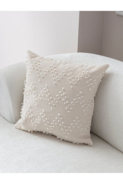 SWITA 43X43 Cream Colored Single Decorative Polka Dot - Linen Fabric Throw Pillow Cover