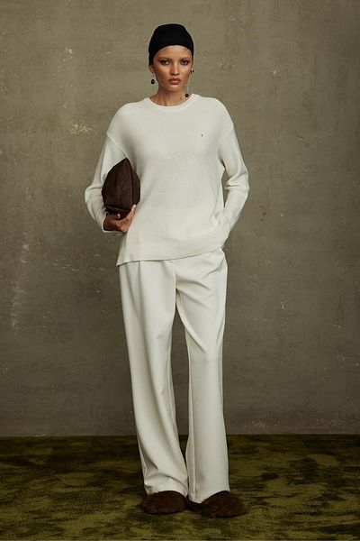 Suud Collection Ecru Caroline Basic Thin Sweater