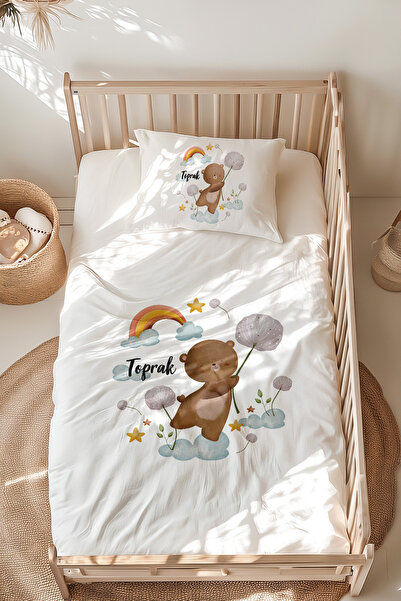 Lilabio %100 Pamuk Isme Özel Isimli Montessori Yatak Nevresim Takımı (100X200...