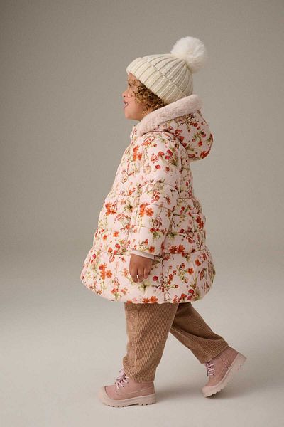Next Baby Cream Water Resistant Printed Patterned Skirted Coat
