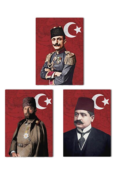 Saturn İttihat Terakki Paşaları Kanvas Tablo Seti 3 Adet 40x55cm Enver Paşa T...