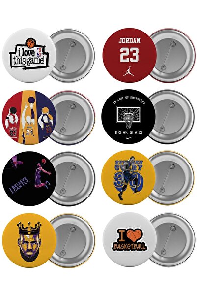 Saturn Basketbol Nba Çanta Rozeti Seti 8 Adet En Büyük Boy 5.8cm Iğneli Broş