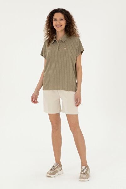 U.S. Polo Assn. Χακί γυναικείο μπλουζάκι με γιακά πόλο -50281892-VR027