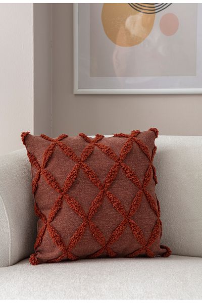 SWITA 43x43 culoare cărămidă unică cu buline decorative - husă de pernă din țesătură de in