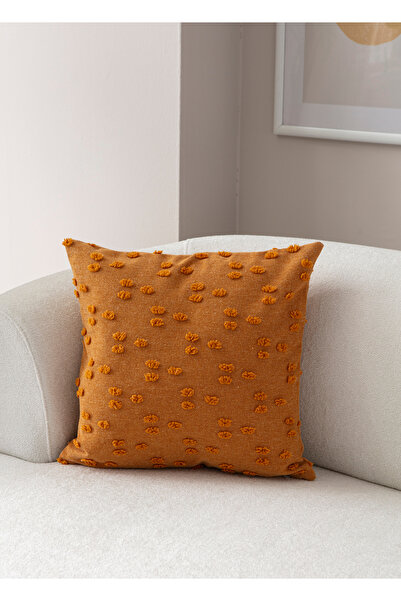 Ottoson Tekli Dekoratif Puantiye Keten Kumaşlı Kırlent Kılıfı 43x43 Hardal