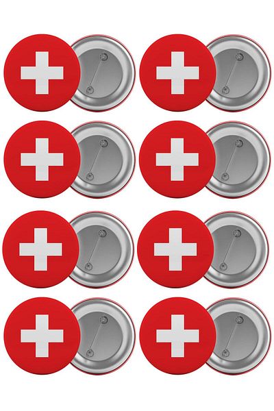 Saturn 8 Pieces Switzerland Flag Bag and Badge Set - Biggest Size 5.8cm Pin Brooch