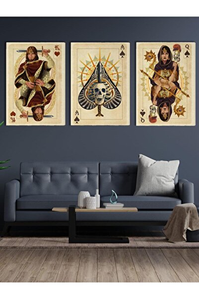Saturn İskambil Kağıtları Kanvas Tablo Seti 3 Adet X 40x55cm