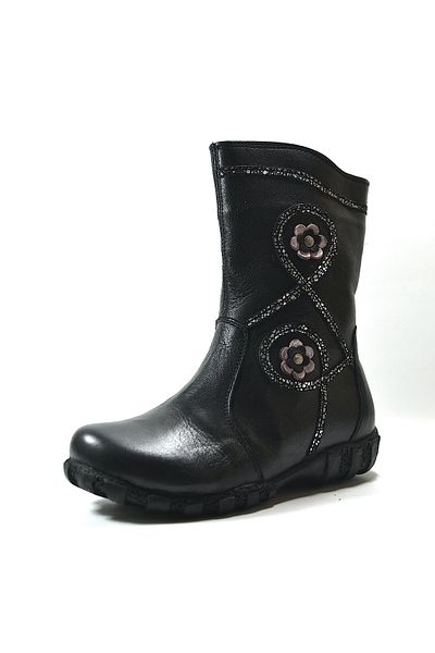 Onlo Ayakkabı Onlo Shoes OP.28 Γνήσιο Δερμάτινο Μαύρο Κεντημένο Κοριτσίστικο Μποτάκια