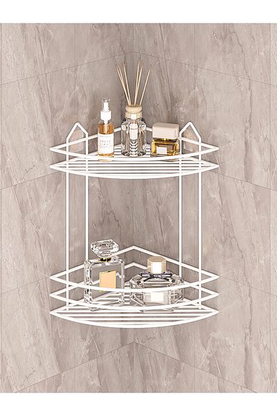 MultiStore Lifetime Stainless Adhesive Bathroom Corner Organizer Shampoo Holder Shower Shelf White Ek02
