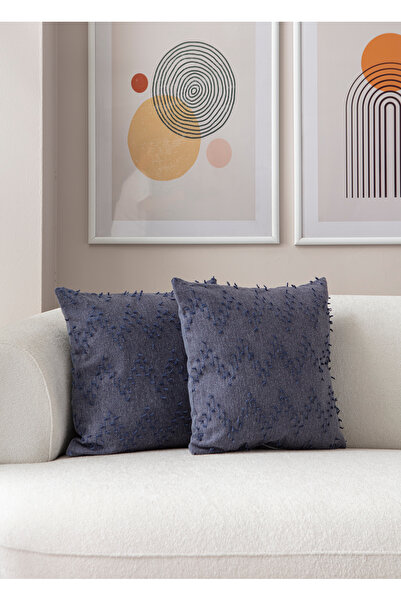 Ottoson 2'li Dekoratif Puantiye Keten Kumaşlı Kırlent Kılıfı 43x43 Lacivert