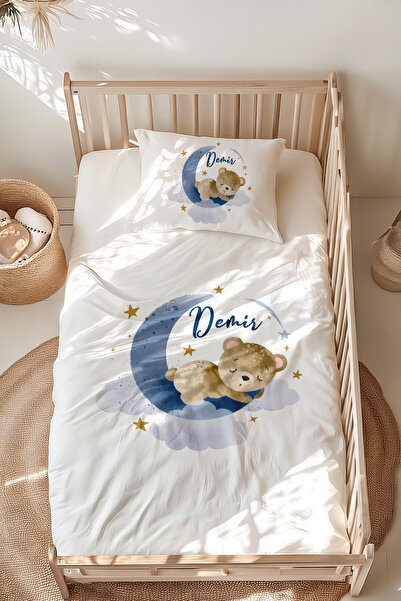 Lilabio %100 Pamuk Isme Özel Isimli Montessori Yatak Nevresim Takımı (100X200...