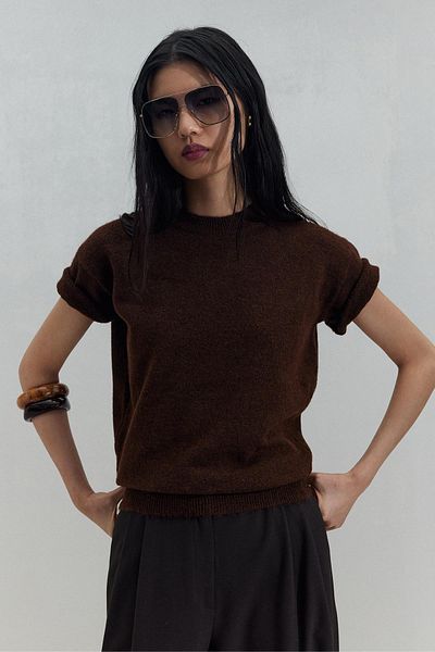 Suud Collection Кафяв пуловер с къс ръкав