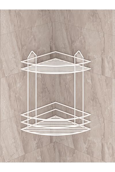 MultiStore Lifetime Stainless Adhesive Bathroom Corner Organizer Shampoo Holder Shower Shelf White Ek02