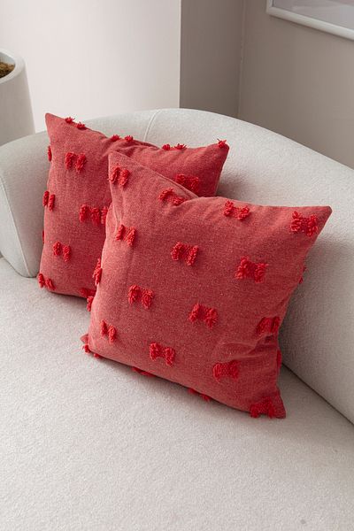 SWITA 43x43 Husă de pernă din in roz - Set de două buline decorative