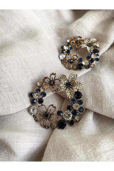 FAYRA ACCESSORIES Blue Flower Jewelled - Crystal Wreath Earrings