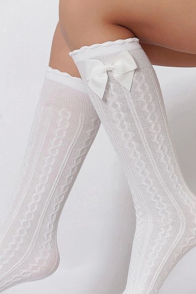 Daymod Dafne Bow Viscose Children's Knee Socks WHITE