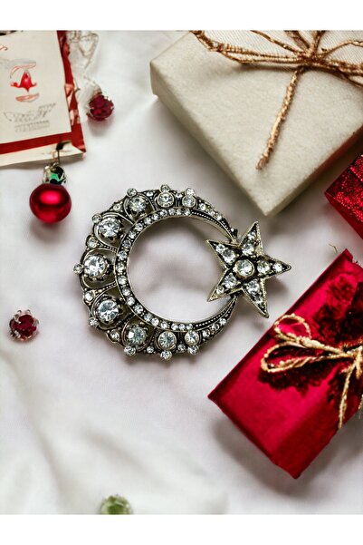 FAYRA ACCESSORIES Elmas Montür Ay Yıldız Broş