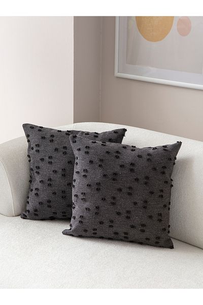 Ottoson 2-Piece Decorative Polka Dot Linen Fabric Throw Pillow Cover 43X43 Black