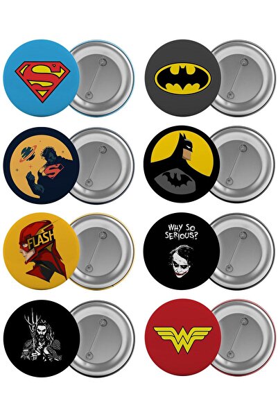 Saturn Superman Batman Dc Cinema Çanta Rozeti Seti 8 Adet En Büyük Boy 5.8cm Iğneli Broş