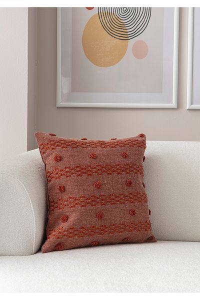 SWITA 43x43 culoare cărămidă unică cu buline decorative - husă de pernă din țesătură de in
