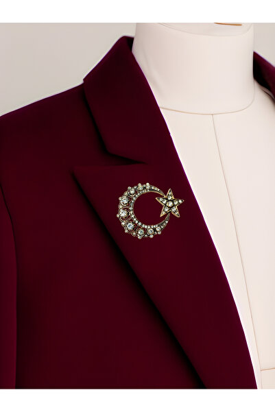 FAYRA ACCESSORIES Elmas Montür Ay Yıldız Broş