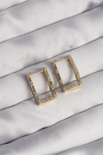 Skygo Gold Colored Brass Zircon Stone - Rectangular Model Seranay Earrings - TJ-BKP9117