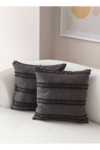 Ottoson 2-Piece Decorative Polka Dot Linen Fabric Throw Pillow Cover 43X43 Black