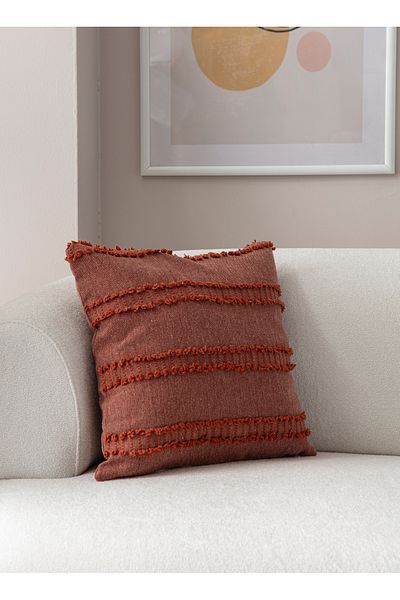 SWITA 43x43 culoare cărămidă unică cu buline decorative - husă de pernă din țesătură de in