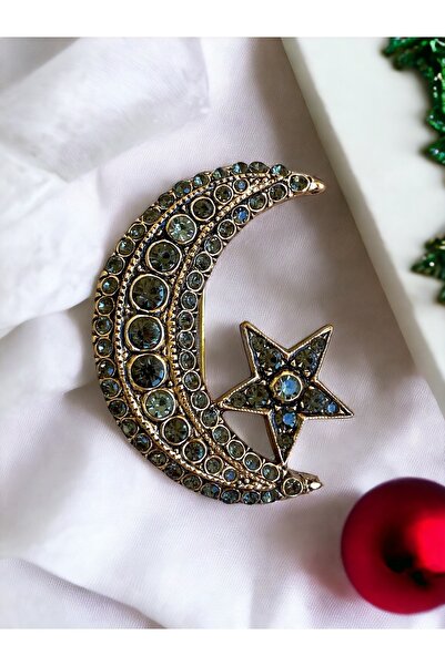 FAYRA ACCESSORIES Zirkon Taşlı Elmas Montür Ay Yıldız Broş