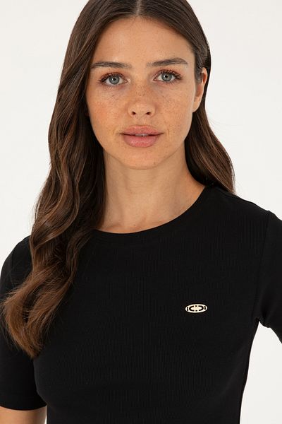 U.S. Polo Assn. Tricou negru pentru femei, cu decolteu, 50281813-VR046