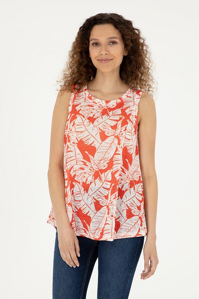 U.S. Polo Assn. Tricou de damă cu flori de rodie fără mâneci cu decolteu 50281902 -vr039