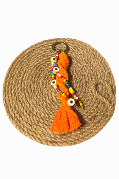 nftart.design برتقالي - عين الشر مطرز - سلسلة مفاتيح مكرامية مصنوعة يدويًا / حلية حقيبة