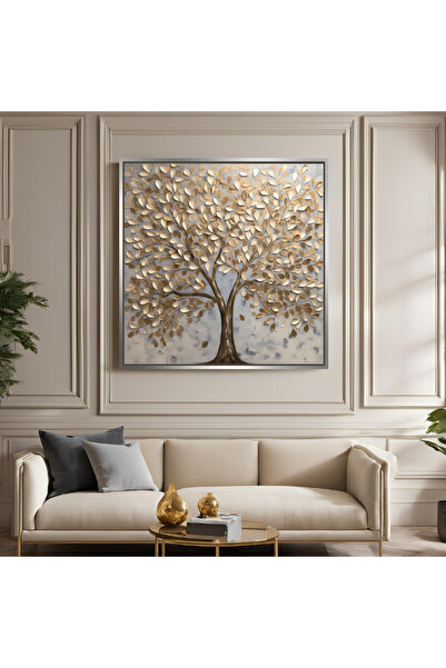 Markazip Gümüş Metal Çerçeveli Kanvas Tablo 90x90cm Kod: EYL89-G