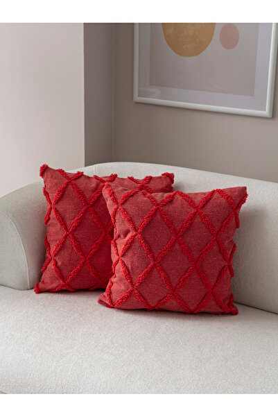 Ottoson 2'li Dekoratif Puantiye Keten Kumaşlı Kırlent Kılıfı 43x43 Pembe