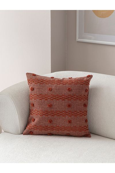 SWITA 43x43 culoare cărămidă unică cu buline decorative - husă de pernă din țesătură de in