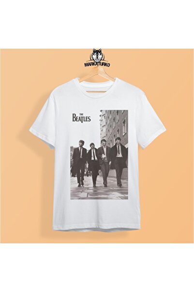 MarkaTurko The Beatles Printed White Special Design Cotton Combed Unisex T-sh...