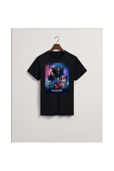 MarkaTurko Black Pink Printed Black Special Design Cotton Combed Unisex T-shi...