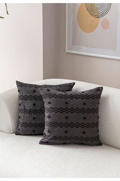 Ottoson 2-Piece Decorative Polka Dot Linen Fabric Throw Pillow Cover 43X43 Black