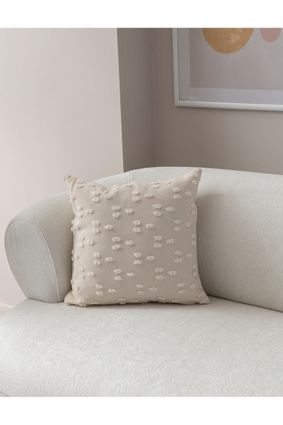 Ottoson Tekli Dekoratif Puantiye Keten Kumaşlı Kırlent Kılıfı 43x43 Krem