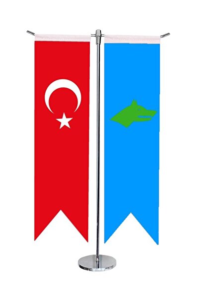 Saturn Masa Üstü Kırlangıç Göktürk Devleti Türk Bayrağı Krom T Direk Masa Bay...