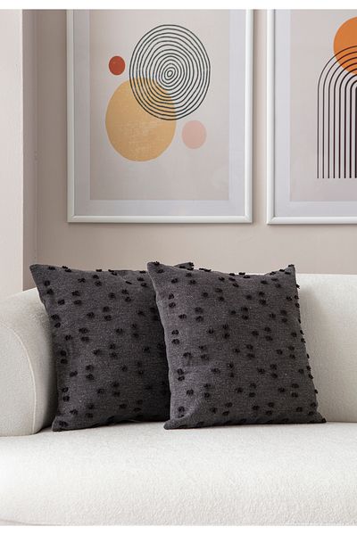 Ottoson 2-Piece Decorative Polka Dot Linen Fabric Throw Pillow Cover 43X43 Black