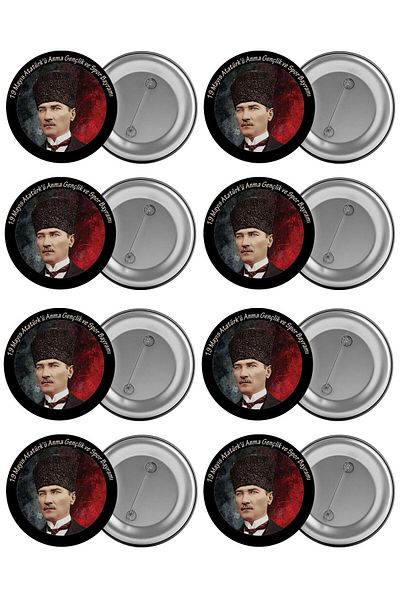 Saturn 19 May Ataturk Bag Badge Set 8 Pieces Biggest Size 5.8cm Pin Brooch