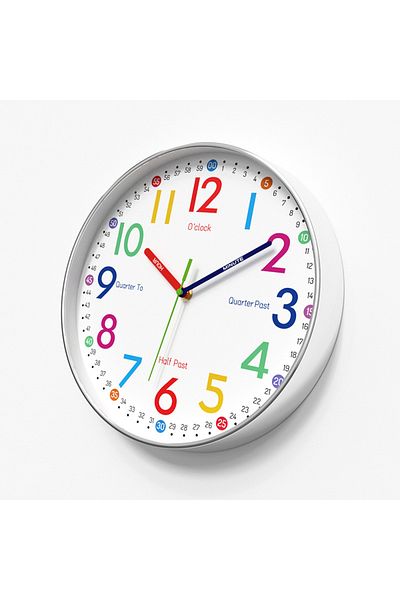 Choice 12inch Silver Frame 12 Inch Early Education Wall Clock Cartoon Children's Time Management Quartz Clo