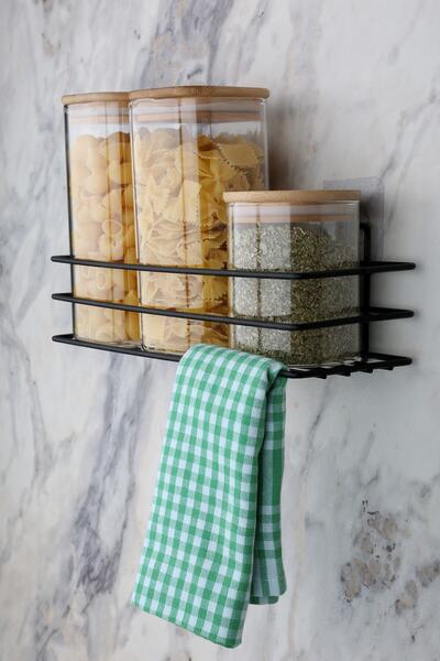 Genel Markalar Siyah Yapışkanlı Tek Katlı Baharatlık Tutucu Baharatlık Rafı B...