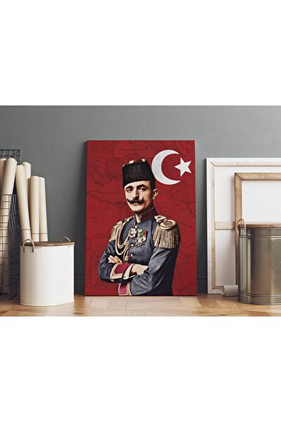 Saturn İttihat Terakki Sancağı Kanvas Tablo Seti 4'lü 40x55cm Enver Paşa Talat Paşa Cemal Paşa Ittihat Bayr
